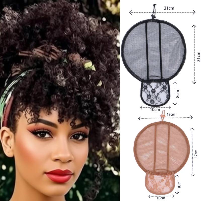 Drawstring Afro Curly Puff Ponytail - Bonnet en filet afro réglable de