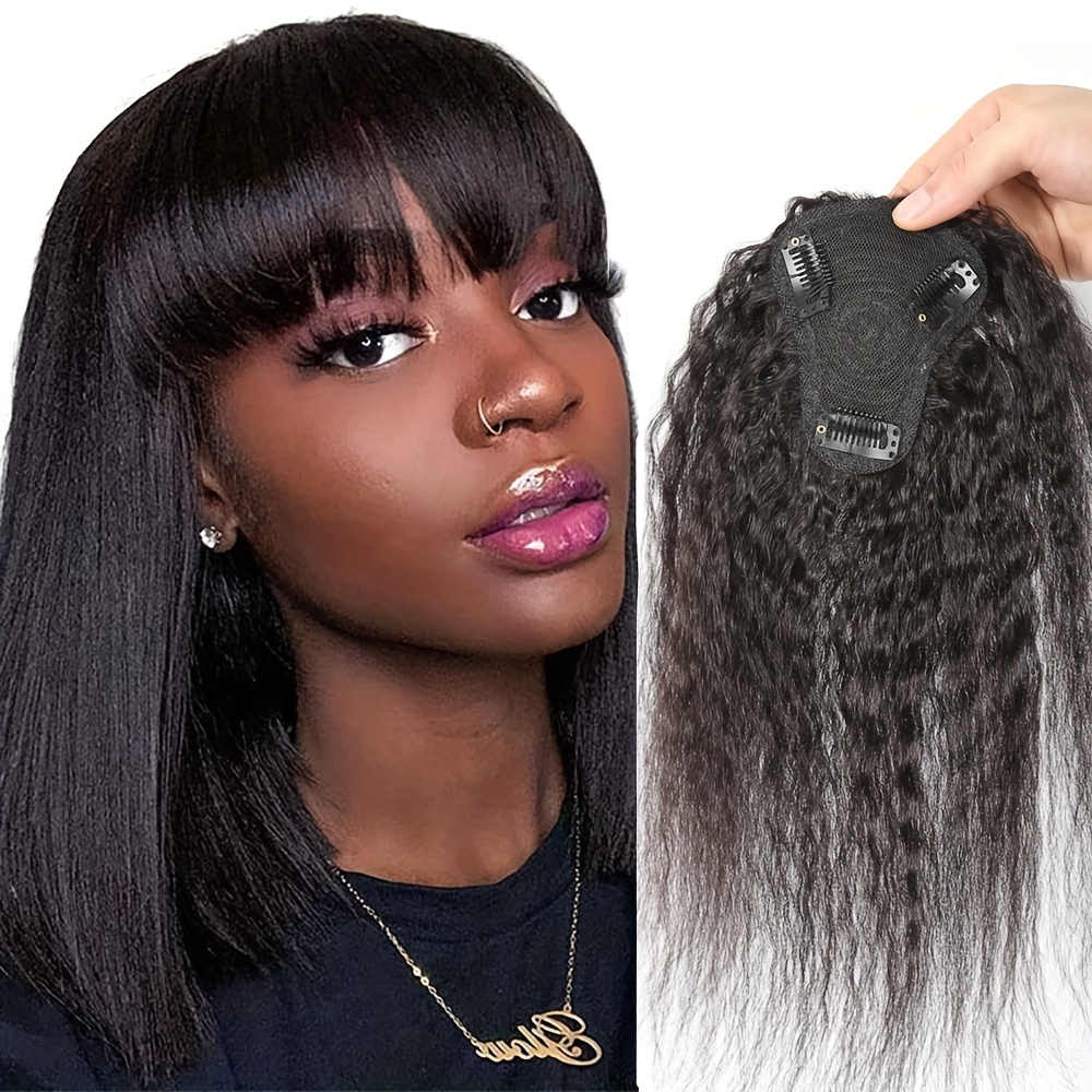 Hair Bundles - Cheveux crépus droits avec frange, postiche