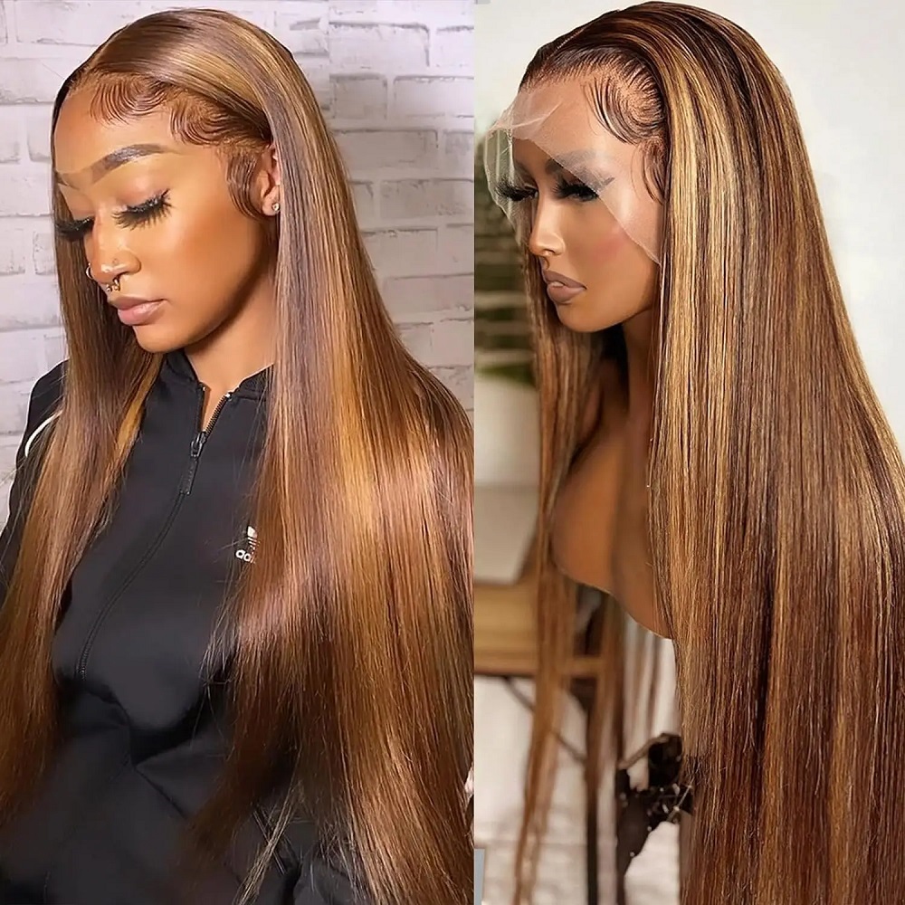 Hd Lace Frontal Wig Human Hair Pre Plucked - Perruques de cheveux humains lisses colorées
