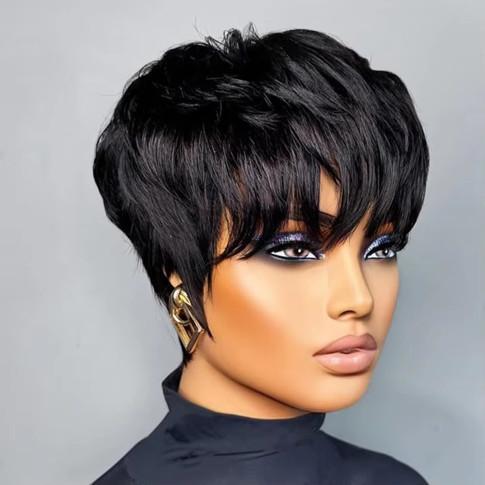 Perruque courte pour femme, co - Short Pixie Cut Wig Human Hair Cheap avis et prix