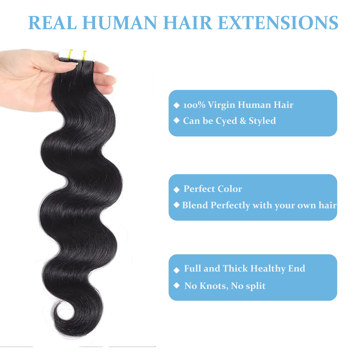Bande de vague de corps longue - Invisible Tape In Extensions Real Hair avis et prix