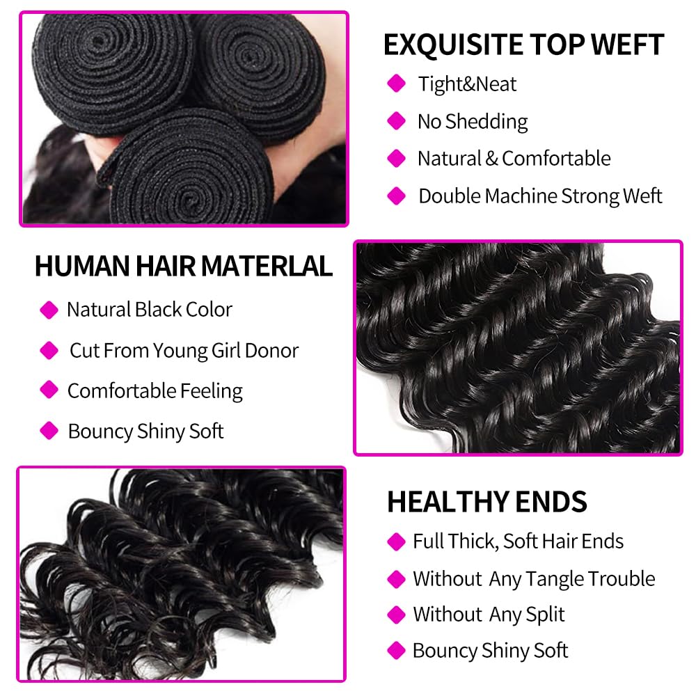 Lot de 3 mèches de cheveux hum - Deep Wave 3 Bundles With Closure avis et prix